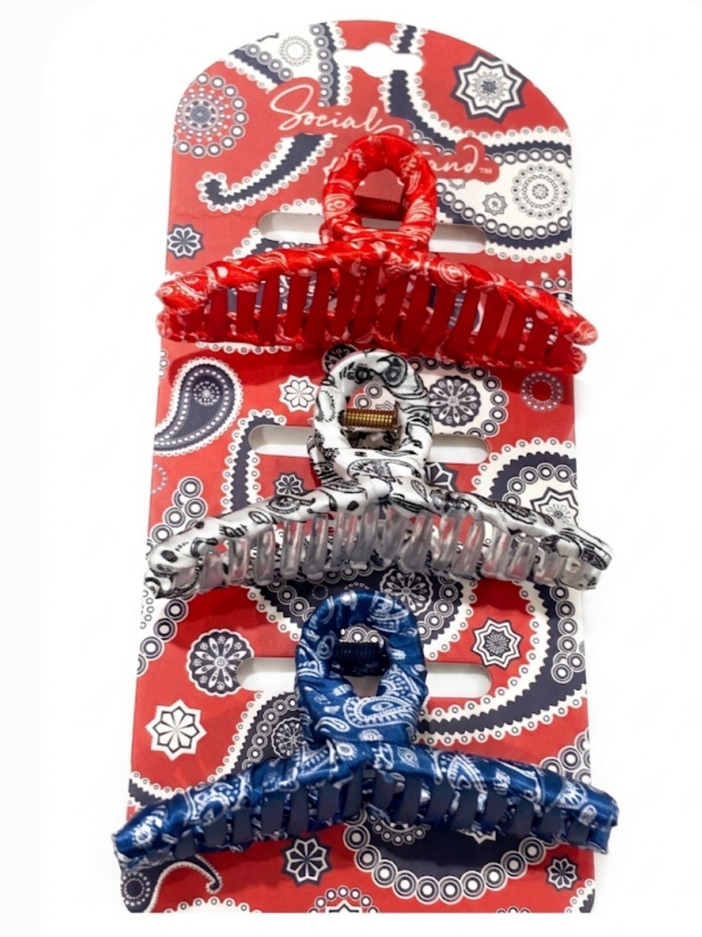NWT ⚜️🇺🇸⚜️ Social Strand Set of 3 Bandana Print Hair Claw Clips